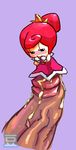  1boy 1girl blush crown cum cum_on_penis disembodied disembodied_penis mario_(series) penis purple_background red_hair simple_background smile sprixie 