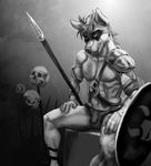  abs angry armor athletic bandage bandolier biceps bulge canine clothing footwear human loincloth mammal marsonaut melee_weapon muscular polearm sandals shield skull spear warpaint warrior weapon wolf 