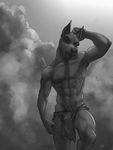  abs biceps bulge canine clothing digital_media_(artwork) doberman dog greyscale loincloth male mammal marsonaut monochrome muscular pecs pubes showing 