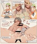  2boys age_difference anal bara beard body_hair cum english erection facial_hair francishsie genji_(overwatch) green_hair heart_eyes male_focus mccree_(overwatch) multiple_boys muscle naughty_face nude overwatch penis sex text yaoi 