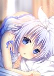  :o all_fours ass bangs bare_shoulders bed_sheet blue_eyes blue_hair blue_ribbon blush bottomless camisole chestnut_mouth clenched_hands curtains eyebrows_visible_through_hair frills full_body gochuumon_wa_usagi_desu_ka? hairband indoors kafuu_chino lace lace-trimmed_camisole lace_trim lingerie long_hair looking_at_viewer no_panties on_bed open_mouth ribbon shibainu_niki sidelocks sleeveless solo sparkle underwear underwear_only white_hairband 