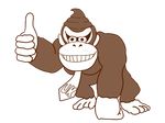  artist_request brown clothes_writing donkey_kong donkey_kong_(series) full_body gorilla grin looking_at_viewer monochrome necktie no_humans parted_lips poop smile source_request standing teeth thumbs_up transparent_background 