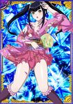  00s 1girl bare_legs breasts card_(medium) dress female ikkitousen kimono long_hair looking_at_viewer saji_genpou_(true) shiny_skin small_breasts twintails 