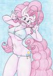  2015 anthro anthrofied breasts clothing equine facial_hair female flicker-show friendship_is_magic horse mammal mustache my_little_pony nipple_bulge panties pinkie_pie_(mlp) pony solo traditional_media_(artwork) underwear 