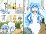 &gt;:( 5girls :d alternate_legwear animal_ears ankle_boots anklet ass bad_singing bird_tail black-tailed_prairie_dog_(kemono_friends) blue_eyes blue_hair bodysuit boots bracelet breasts car collarbone commentary covering_head crossover crying crying_with_eyes_open d: day dress frown glowing glowing_eyes grey_hair ground_vehicle hands_on_hips hat head_wings helmet ikamusume japanese_crested_ibis_(kemono_friends) japari_bus jewelry kaban_(kemono_friends) kemono_friends legwear_under_shorts lucky_beast_(kemono_friends) motor_vehicle multiple_girls music open_mouth pantyhose pantyhose_under_shorts pith_helmet run_over serval_(kemono_friends) serval_ears serval_tail shinryaku!_ikamusume shirosato shoebill_(kemono_friends) shorts singing small_breasts smile squid_hat staring sundress sweat sweating_profusely tail tears tentacle_hair thighhighs top-down_bottom-up translated trembling tsurime turn_pale v-shaped_eyebrows wavy_mouth wings 