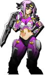  1girl armor banpresto bodysuit boots breasts clenched_hand clenched_hands female fighting_stance gauntlets gloves green_eyes helmet impossible_clothes kaldia_basirissa large_breasts midriff pink_hair shadow short_hair simple_background solo standing super_robot_wars super_robot_wars_og_saga_mugen_no_frontier super_robot_wars_og_saga_mugen_no_frontier_exceed sword thigh_boots thighhighs transparent_background weapon 