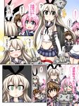  &gt;_&lt; ? black_panties black_serafuku blonde_hair braid brown_eyes brown_hair closed_eyes comic commentary_request dress elbow_gloves emphasis_lines empty_eyes fumizuki_(kantai_collection) gloves hair_between_eyes hair_ornament hairband highleg highleg_panties kantai_collection long_hair long_sleeves microskirt multiple_girls navel necktie nenohi_(kantai_collection) open_mouth ouno_(nounai_disintegration) panties pink_hair ponytail rensouhou-chan sailor_collar sailor_dress school_uniform serafuku shimakaze_(kantai_collection) short_hair single_braid skirt smile speech_bubble spoken_question_mark striped striped_legwear translation_request turret underwear white_gloves 