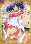  00s 1girl bare_legs bashoku_youjou breasts card_(medium) chocolate cooking female food happy ikkitousen large_breasts long_hair shiny_skin smile twintails 