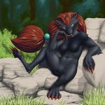  anthro breasts featureless_breasts female fur hair looking_at_viewer navel nintendo nude outside pok&eacute;mon sitting solo spread_legs spreading video_games yojek163 zoroark 