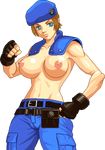  1girl breasts gloves hat jill_valentine large_breasts nipple police police_uniform policewoman resident_evil topless warner 