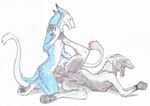  anal anal_penetration anthro bdsm black_fur blue_fur bondage bound fur male male/male penetration red_eyes rexhyuga sergal simple_background skyfifer white_background 