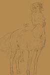  2016 balls black_and_white breasts centaur equine equine_taur herm horn intersex mammal monochrome nipples penis pussy santafire solo taur 