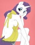  2017 anthro anthrofied areola armpits blue_eyes blush breasts clothed clothing colored crossed_legs edit equine evomanaphy eyelashes eyeshadow female friendship_is_magic hair horn long_hair looking_at_viewer looking_back makeup mammal my_little_pony purple_hair rarity_(mlp) rear_view side_boob simple_background sitting smile solo sweater unicorn virgin_killer_sweater 