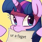  equine eyebrows eyelashes female friendship_is_magic hair hi_res hooves horn horse humor mammal mouth_hold multicolored_hair muzzle_(disambiguation) my_little_pony paper pointy_ears pony portrait safe shadow simple_background solo twilight_sparkle_(mlp) unicorn unknown_artist 