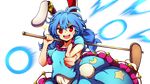  :d animal_ears baba_(baba_seimaijo) blue_hair blue_shirt blue_skirt bunny_ears bunny_tail commentary_request crescent_print danmaku ear_clip frilled_skirt frills hair_between_eyes highres kine looking_at_viewer open_mouth over_shoulder pointing pointing_at_viewer puffy_short_sleeves puffy_sleeves red_eyes seiran_(touhou) shirt short_sleeves skirt smile solo sparkle star star_print tachi-e tail touhou transparent_background upper_body v-shaped_eyebrows 