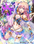  armlet bracelet breasts chaos_blade_(oratta) cleavage jewelry long_hair looking_at_viewer mace medium_breasts midriff official_art pink_eyes pink_hair shina_shina solo thighlet water weapon 