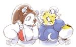  2girls artist_request bear brown_hair chun-li_(cosplay) crossover furry japanese_clothes king_of_fighters multiple_girls ponytail shiranui_mai_(cosplay) street_fighter tiger 
