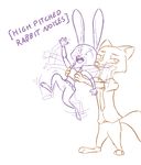  2017 anthro belt buckteeth canine clothed clothing digital_media_(artwork) disney duo english_text female fox fur humor judy_hopps lagomorph larger_anthro larger_male male mammal necktie nick_wilde open_mouth police_uniform predator/prey rabbit shirt simple_background size_difference smaller_anthro smaller_female smug surprise teeth text uniform visiti white_background wide_eyed zootopia 