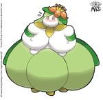  2012 anthro anthrofied big_breasts biped blush breasts embarrassed female flora_fauna flower hand_on_breast huge_breasts inflation lilligant looking_at_viewer mouthless nintendo nipples noseless orange_eyes plant pok&eacute;mon pok&eacute;morph simple_background solo standing sweat sweatdrop url video_games water_inflation watermark xx-redandroid-xx 
