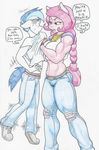  2016 absurd_res braided_hair dialogue duo english_text equine fan_character female flicker-show hair hi_res honey_suckle_(oc) horse male mammal muscular muscular_female my_little_pony pony scared text traditional_media_(artwork) 