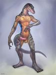  abs anthro athletic balls biceps claws humanoid_penis klongi lizard looking_at_viewer male markings nude pecs penis pose reptile scales scalie scar simple_background solo standing teeth vein 