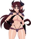  1girl breasts demon_girl erect_nipples horns large_breasts navel pointy_ears scodati thong warner 