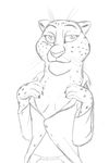  2017 akiric anthro black_and_white breasts cleavage clothed clothing disney fabienne_growley feline female hand_on_chest leopard mammal monochrome simple_background smile snow_leopard solo white_background zootopia 