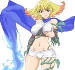  1girl blonde_hair breast_grab breasts eleka erect_nipples grabbing grabbing_own_breast kid_icarus kid_icarus_uprising large_breasts nintendo phosphora purple_eyes short_hair smile warner 