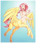  2016 absurd_res big_breasts breasts centaur cutie_mark equine equine_taur female fluttershy_(mlp) friendship_is_magic hair hi_res long_hair mammal monster_girl_(genre) my_little_pony nauthleroy navel open_mouth pegasus pink_hair solo taur wings 