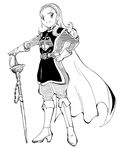  anlucea breasts dragon_quest dragon_quest_x full_body greyscale highres long_hair monochrome solo sword weapon 