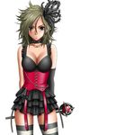  arms_behind_back bare_shoulders black_collar black_feathers blonde_hair blue_eyes breasts chain collar commentary_request corset crimson_comics cross-laced_clothes dragon_quest dragon_quest_swords elbow_gloves feathers gloves hair_feathers holding jewelry long_hair medium_breasts setia silver_trim skirt solo spiked_collar spikes standing striped striped_legwear thighhighs 