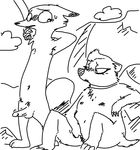  anthro balls black_and_white blush canine cloud disney duo erection female fox honey_(zootopia) honey_badger looking_back male mammal monochrome mustelid nick_wilde nude outside penis pussy sitting spread_legs spreading standing sweat sweatdrop the_weaver zootopia 