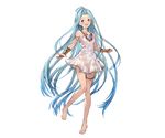  barefoot blue_eyes blue_hair bridal_gauntlets collar dress full_body gem granblue_fantasy jewelry long_hair looking_away lyria_(granblue_fantasy) minaba_hideo official_art open_mouth short_dress smile solo thighlet transparent_background white_dress 