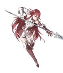  armor belt boots breastplate breasts dress elbow_gloves fire_emblem fire_emblem:_kakusei fire_emblem_heroes full_body garter_straps gauntlets gloves hair_ornament highres holding holding_weapon long_hair medium_breasts official_art open_mouth polearm red_eyes red_hair short_dress skirt solo spear thigh_boots thighhighs tiamo transparent_background ueda_yumehito weapon zettai_ryouiki 