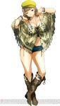  banpresto beret boots breasts cleavage cowboy_boots katrina_company large_breasts navel official_art shawl short_hair short_shorts super_robot_wars super_robot_wars_x-omega thighs 