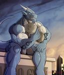 anthro dragon exercise male muscular nude open_mouth outside primodrago sitting smile solo sweat tattoo weightlifting workout 