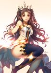  archer_(ishtar) barefoot black_hair blush dress fate/grand_order headdress long_hair yellow_eyes 