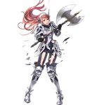  arm_guards armor armored_boots axe battle_axe boots broken broken_armor broken_weapon fire_emblem fire_emblem:_kakusei fire_emblem_heroes full_body highres holding holding_weapon long_hair maid_headdress official_art open_mouth red_eyes red_hair serge_(fire_emblem) solo torn_clothes transparent_background wada_sachiko weapon 