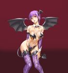  alternate_costume athenawyrm ayane_(doa) breasts cleavage dead_or_alive demon_girl demon_tail demon_wings detached_collar hair_ornament looking_at_viewer medium_breasts purple_hair short_hair solo tail thighhighs wings 