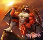  anthro dragon featureless_crotch horn looking_at_viewer male muscular nude open_mouth primodrago smile solo standing wings 