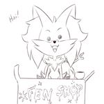  2016 black_and_white braixen crossover cute_fangs dialogue english_text looking_at_viewer monochrome nintendo open_mouth parody plagueofgripes pok&eacute;mon shop simple_background solo stick text undertale video_games white_background 
