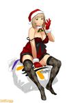  bag banpresto bare_shoulders breasts cleavage gloves holly katrina_company large_breasts looking_at_viewer official_art red_gloves santa_costume santa_gloves santa_hat short_hair strap_slip super_robot_wars super_robot_wars_x-omega thighhighs thighs 