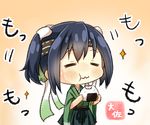  artist_name black_hakama blue_hair chibi closed_eyes commentary_request eating food green_kimono hachimaki hakama headband japanese_clothes kantai_collection kimono onigiri remodel_(kantai_collection) solo souryuu_(kantai_collection) taisa_(kari) text_focus twintails 