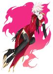  china_dress chinese_clothes crossdressing dress fate/apocrypha fate/grand_order fate_(series) full_body karna_(fate) looking_at_viewer male_focus pale_skin short_hair solo thighhighs white_hair 