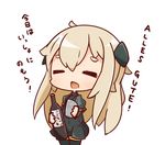  =_= beer_bottle chibi closed_eyes commentary_request cup drinking_glass german holding kantai_collection long_hair nuu_(nu-nyu) open_mouth silver_hair simple_background solo translated u-511_(kantai_collection) white_background 