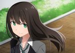  brown_hair dacchi green_eyes highres idolmaster idolmaster_cinderella_girls long_hair necktie school_uniform shibuya_rin smile solo 