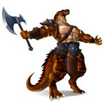 2017 abs anthro armor axe barbarian belt biceps dinopsaur dinosaur lordstevie male melee_weapon muscular muscular_male open_mouth pecs scalie solo straps teeth theropod tyrannosaurus_rex warrior weapon 