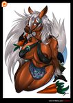  2017 anthro areola big_breasts black_border border breasts bridle carrot epona_(tloz) equine female food hair holding_food holding_object horse looking_at_viewer mammal mirapony navel nintendo nipple_bulge patreon purple_eyes simple_background solo the_legend_of_zelda vegetable video_games white_background white_hair 