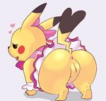  &lt;3 all_fours anus black_nose bottomless brown_eyes butt clitoris clothed clothing eroborus female fur half-closed_eyes looking_at_viewer looking_back nintendo pikachu pok&eacute;mon pussy rear_view skirt solo video_games yellow_fur 