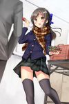  1girl absurdres ass_visible_through_thighs bag food fruit highres idolmaster idolmaster_cinderella_girls mokufuu scarf school_uniform strawberry tachibana_arisu thighhighs 